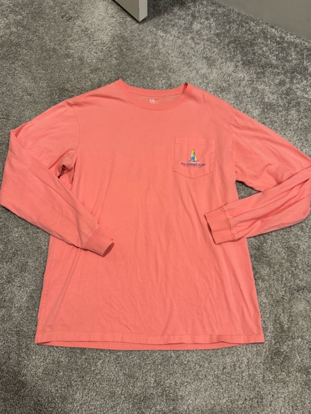 Southern Tide Coral Long Sleeve Pocket Tee with Sailboat Logo